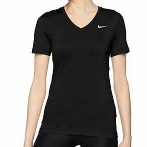 Nike Women's Black V-Neck Dri-Fit Pro Combat Fitted Short Sleeve Top
